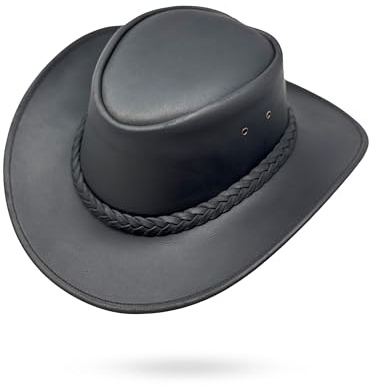 Lederhut Western Cowboy – Outdoor Hut Reiten, Wandern & Abenteuer Classic Black
