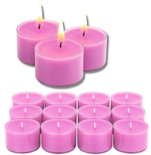 Candelo Juego de 12 velas perfumadas XXL de cera de soja con aroma de cerezo, 8 horas de combustión, diámetro de 3,7 cm, altura de 2,7 cm, velas perfumadas con funda de plástico para una fuerte