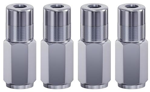 SHYSBV 4 Stück Fettpresse Mundstück Set, 1/8 NPT Standard Fettpressenkupplung mit 4-Backen-Verriegelung, Langlebige und Universelle Fettpresse Aufsätze & Adapter für die Meisten Fettpressen und Schmi