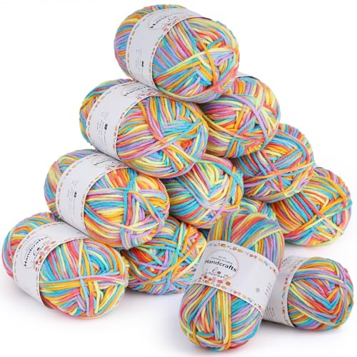 Aeelike Wolle zum Stricken Farbverlauf, 12 X 50g Häkel Wolle Set | 5ply Acrylic Farbverlaufsgarn, Weich Mehrfarbig Babywolle Set, Strickgarn Yarn für Anfänger, Erfahrene Stricker