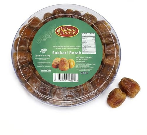 Sahara Gold Sukkari Dates | Gluten-Free & Non GMO | Naturally Very Sweet & Soft Texture | Sukkari Rotab Dates | Saudi Grown | High Fiber Dried Fruit For Ramadan, Snacking & Baking, 35.27 oz (1 kg)