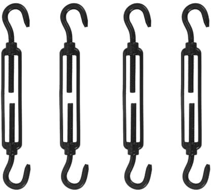 4 Pcs M5 Turnbuckle Wire Tensioner, Black Stainless Steel Hook and Hook Adjustable Strainer, Heavy Duty Kit for Garden Trellis, Outdoor String Lights, Washing Line, Picture Hanging and Sun Shade Sail