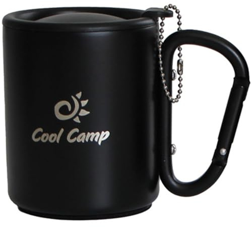 Otbushit Campingmugg, 220 ml campingkopp med dubbla lager med karbinhake, värmeisolerat läckagesäkert lock, bärbar metallkopp för utomhus