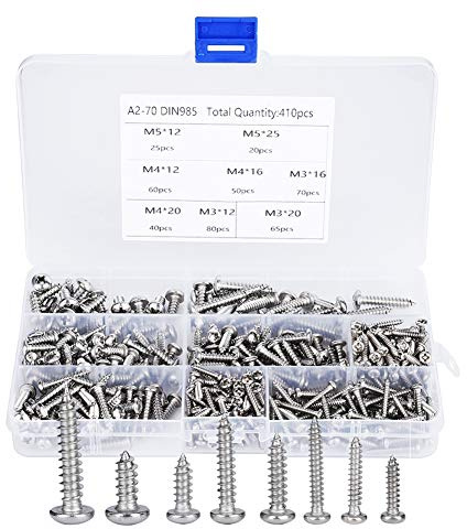 Juego mixto de 410 tornillos autorroscantes, tornillos de cabeza redonda con ranura en cruz M3, M4, M5, kit de herrajes de acero al carbono para la construcción del hogar y accesor
