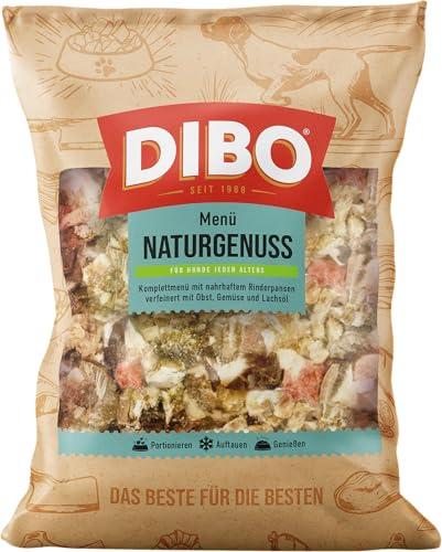 DIBO Menü Naturgenuss 6 x 2000g – Tiefgefrorenes Barf-Komplettmenü für Hunde - Rind & Pansen, Getreidefrei mit Lachsöl & Gemüse - Alleinfuttermittel für Sensible Hunde & Allergiker