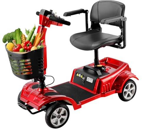 Z02 Scooters para discapacitados plegable para mayores, autonomía de 20 km, motor de 350 W, diseño estable antivuelco, asiento giratorio de 360°, luces LED, fácil de usar, 5 años soporte - Rojo