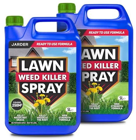 Jarder Lawn Weed Killer Spray 2 x 5L - Kills Weeds not Grass - Kills Weeds at the Root - Covers 500m2 - Ready to Use Strong Formula