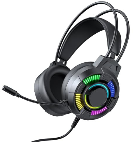 Arecobticy Casques de jeu USB avec effets LED et microphone à réduction du bruit Design ergonomique pour PC et ordinateur portable Compatibilité casque LED