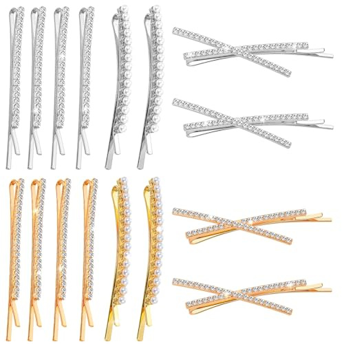 GEEHUA 16 Stück Gold Strass Haarnadeln, Glänzende Elegante Metall Haarspangen Dekorative Haarnadeln in 6 eleganten Designs Goldene Haarclips Haaraccessoires für Damen