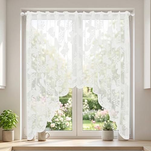 Scheibengardinen, Scheibengardinen Modern Für Küche Und Wohnzimmer, Schmetterling Spitze Design Für Natürliche Beleuchtung Und Privatsphäre, Bistrogardinen Ideal Für Café Und Landhausstil