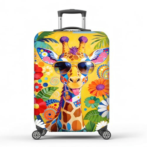 MAYJOYDIY Giraffe Funny Luggage Cover Colorful Plants Elastic Baggage Covers Palm Trees Dust-Proof Suitcase Sleeve Anti-Scratch Washable Suitcase Protector L Fit 26-28 Inch/66cm-71cm Luggage