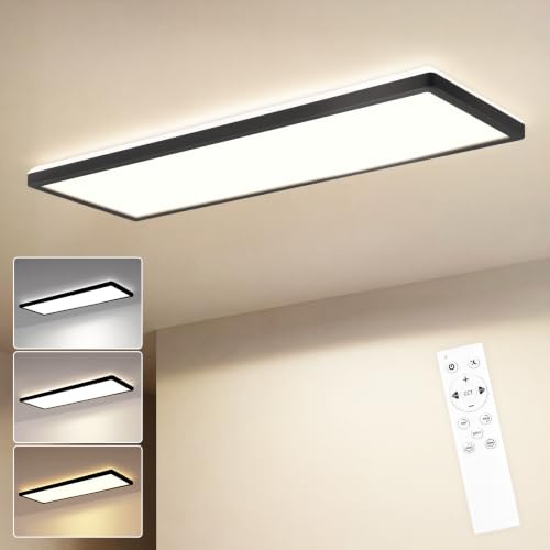 ZMH LED Deckenleuchte, 24W Panel Deckenlampe mit Fernbedienung 58x20cm | 3700LM Rechteckig Küchenlampe Dimmbar 3000K-6500K mit Backlight für Küche Wohnzimmer Schlafzimmer Badezimmer Büro Schwarz