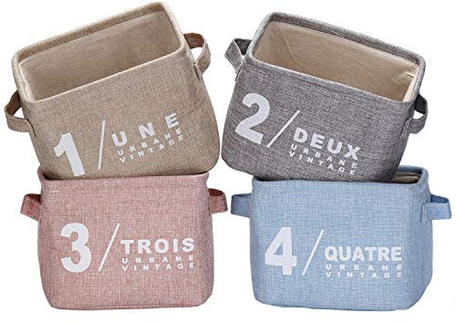 Sea Team Faltbarer Mini Square Neues graues und weißes Thema 100% Leinen & Baumwollgewebe Aufbewahrungsbehälter Ablagekörbe Organisatoren für Regale & Schreibtische - Set mit 4 Stück