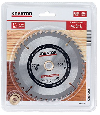 KRT020407 HSS Hartmetall Kreissägeblatt für Holz Ø150mm Bohrung 20mm Dicke 2mm Zähne 40 Holzsägeblatt + 4 Reduzierringe