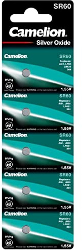 Camelion Knopfzelle,Uhrenbatterie SR60/SR60W / G1 / LR621 / 364/164 / SR621 5er Blister, Silberoxid, 1,55V