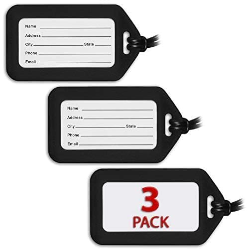 Mifflin-USA - Luggage Tags - Black, 3 PK - Bag Tag for Baggage - Suitcase Accessory Bulk