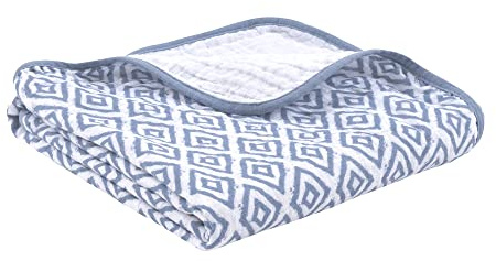 emma & noah Kuscheldecke für Babys, 95x75 cm, Flauschig und Atmungsaktiv, 100% Bio-Baumwolle, 4-Lagig, Oeko-TEX Standard 100, Als Babygeschenk oder als Kinderwagendecke (Rauten Blau)