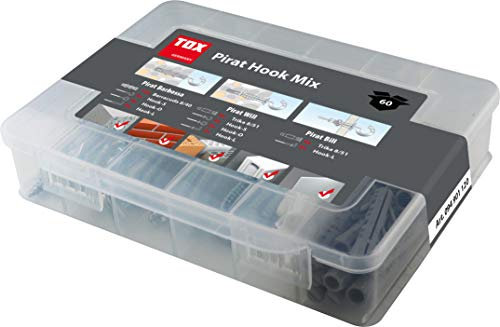 TOX Schraubhaken - Sortiment Pirat Hook Mix 60 tlg., alle gängigen Hakenformen + passende Dübel in einem Set, Spreizdübel Barracuda und Allzweckdübel Trika, 094901120