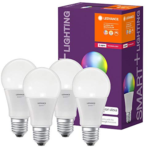 LEDVANCE Smart+ LED, ZigBee Lampe mit E27 Sockel,warmweiß bis tageslicht,Farbwechsel RGB, dimmbar,Direkt kompatibel mit Echo Plus und Echo Show (2. Gen.), Kompatibel mit Philips Hue Bridge, 4er Pack