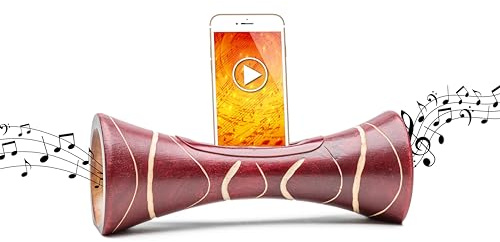 mangobeat® - Enceinte écologique et Universelle en Bois - Amplification de Tous Les Smartphones sans électricité - « Bordeaux Zébre » 25 cm