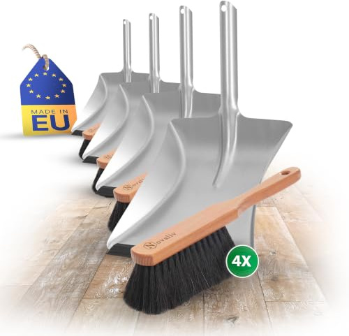 Novaliv 4X Kehrgarnitur Set Rosshaar Kehrschaufel mit Gummilippe Kehrset Kehrblech Handbesen Handkehrset Handfeger und Schaufel