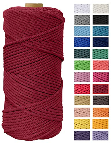Macrame Cord 4mm x 109 Yards, JeogYong Thick Natural Cotton Cord Yarn Thread, 4-Strand Twisted Spool Twine String Cotton Rope for DIY Crafts, Wall Hangings, Plant Hangers, Home Decorations (Wine red)