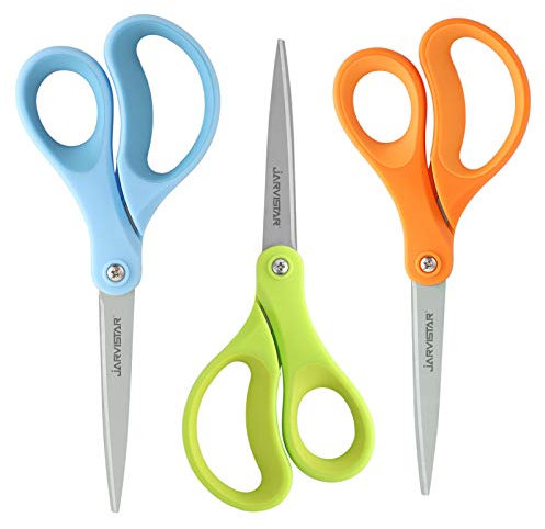 JARVISTAR 3-teilig Schere Büro set, 21.5cm Titan Ultra Scharfe Bastelschere, Schere für Papierschere Büroschere Stoffschere Haushaltsschere, Edelstahl Klingen, Komfort weichem Griff