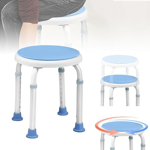 ACXIN Taburete de ducha ajustable en altura, giratorio 360°, 136 kg, asiento de ducha de aluminio y plástico, para personas mayores y mujeres embarazadas