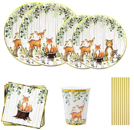 50 Vaisselle Anniversaire,Assiette Anniversaire Jungle Animaux,Tasse,Serviette,Papier Paille,Pour l'Anniversaire Des Enfants, Thème De La Fête d'Anniversaire Jungle,Safari, Zoo (10 Invités)
