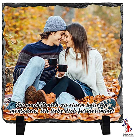 iDIY Personalisierte Schiefertafel - Personalisiertes Foto Schiefer mit Ständer, Geschenke für Freundin Frauen Männer Ihn zum Weihnacht Valentinstag Geburtstagsgeschenk19x19cm