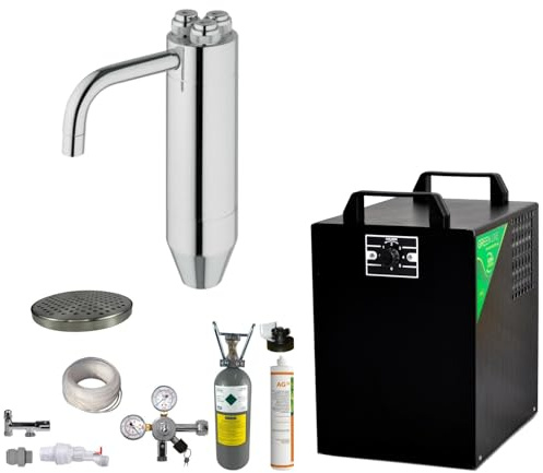 Tafelwassergerät BieTal® BT-25U Untertisch Wassersprudler für bis zu 25 Liter pro Stunde Sprudelwasser mit Kühlung & Zapfstelle BieTal® 245 & Filteranlage Set