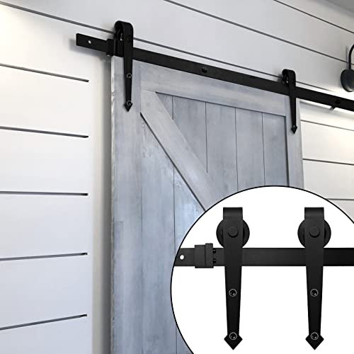 Ikodm 363cm (11.9FT) Schiebe holztür Schiebetürbeschlag Schiebetürsystem Schiebetür Hängeschiene Komplettset für Holztür Schiebetüren Scheunentore, Kohlenstoffstahl, Schwarz, Pfeil