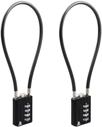 RESET-204 (2 Pack) Lucchetto a Combinazione a 4 Cifre con Cavo 30 cm | Ideale per Armadietti, Valigie, Zaini | Lucchetto con Cavo, Catena | Ø 5 mm | Antifurto | Combinazione, Armadietto, Bicicletta