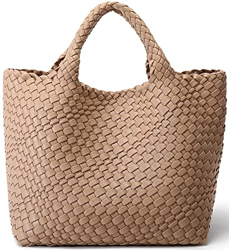 JQTOP Gewebte Tasche für Damen, veganes Leder, Tragetasche, groß, Sommer, Strand, Reisen, Handtasche und Geldbörse, Retro, handgefertigte Umhängetasche
