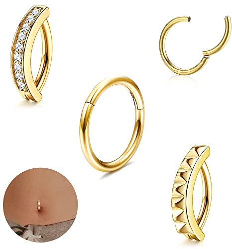 LOLIAS 3Stück 14G Clicker Bauchnabelpiercing Ring für Frauen Chirurgenstahl 10/12MM Reverse Curved Nabel Barbell Piercing Bauchnabel Körperschmuck