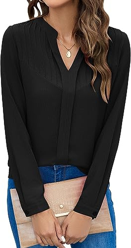 Blooming Jelly Women's Dressy Casual Tops Business Work Blouses Black Long Sleeve Dress Shirts 2025(X-Large,Black)