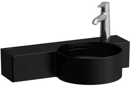 LAUFEN VAL Handwaschbecken, 1 Hahnloch rechts, mit Überlauf, 550x315mm, Ablage links, H8152847161061, Farbe: Schwarz Matt