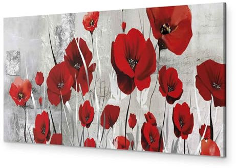 murando - Akustikbild Mohnblumen Bilder Akustikschaum Hochleistungsschallabsorber Schallschutz Leinwand 1 tlg Wandbild Raumakustik Schalldämmung Blumen Pflanze rot grau b-A-0784-b-a