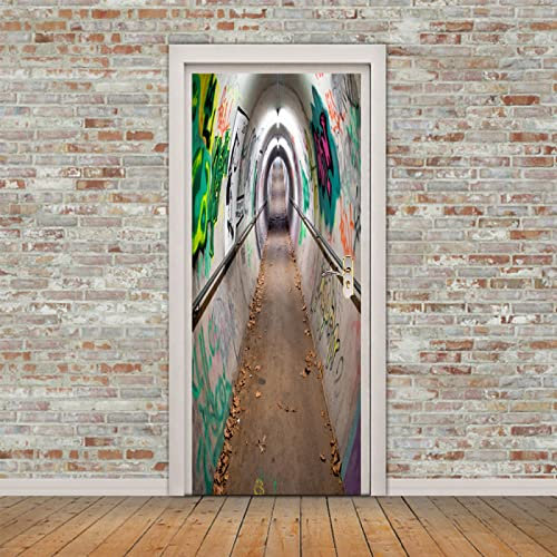 Türtapete Graffiti Im Unterirdischen Tunnel Selbstklebend Türposter 3D Türaufkleber Fototapete 3D Effekt Türfolie Wandtattoo Wandbild 90X200Cm Diy Wohnzimmer Schlafzimmer Büro Wohnkultur Dekoration