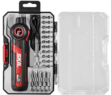 SKIL Twist 2.0 Rechargeable 4V Screwdriver with Pivoting Head, Torque Setting, USB-C Charging Cable, 28 PC Bit Set & Carrying Case- SD5619-02