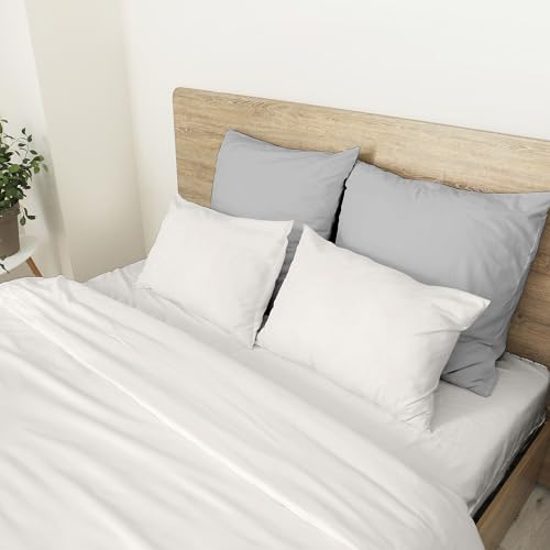 Ruggeri - Set 4 pezzi Completo Letto Matrimoniale - 100% Puro Cotone - Made In Italy - Collezione Let's Color! (Bianco)