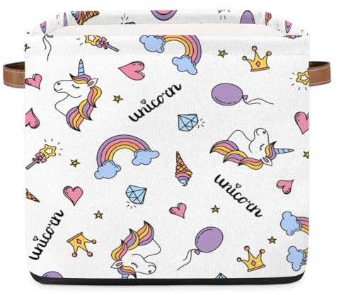 TropicalLife Aufbewahrungskorb mit Einhorn, Regenbogen-Herz, niedlicher Einhorn, 36 l, zusammenklappbarer Stoff-Aufbewahrungskorb, für Schlafzimmer, Badezimmer, Zuhause, Kinderzimmer, Organizer für