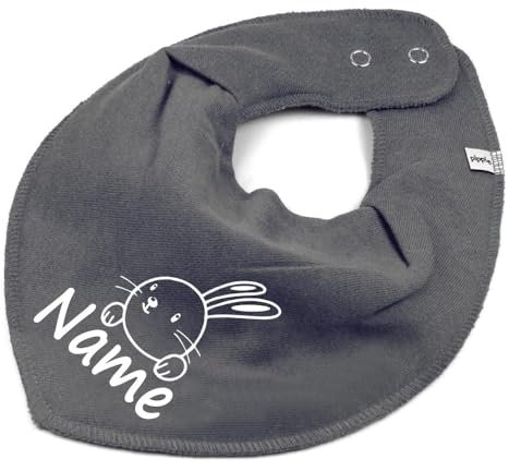HALSTUCH Hase mit Name oder Text personalisiert für Baby oder Kind aus Baumwolle in Einheitsgröße dunkelgrau