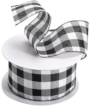 FSSTUD Geschenkband für Weihnachten, kariert, Büffelkariert, Geschenkband, Urlaub, Festival, Schleifenband, Bastelband, schwarz, weiß, 4,5 m