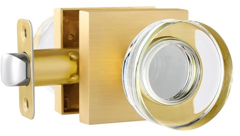 naubea Türknauf aus Kristallglas, für den Innenbereich, modern, gebürstetes Gold, Türknauf für Schrank und Flur, satiniertes Messing