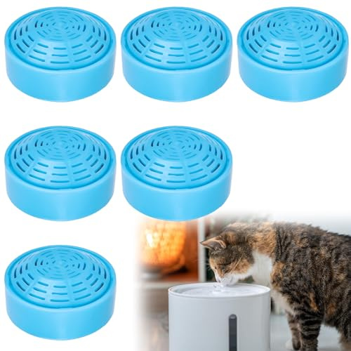 Filter Katzenbrunnen, 6 Stück Katzenbrunnen Filter, Trinkbrunnenfilter mit 2 Liter Edelstahl Runde Haustierbrunnen, Katzenbrunnen Zubehör für Automatische Haustier Brunnen Katze Wasser Brunn