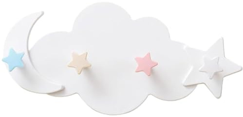 LEEQBCR 4 Crochets pour Porte-Manteau Étoile et Lune, Porte-Manteau Mural en Plastique sans Perçage, Crochets Muraux en Forme de Nuage, Adaptés à la Garde-Robe