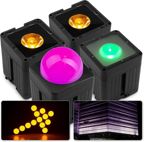 BeamZ Pro KUBE20BK Akku LED Spot 4er Set inkl. Zubehör, IP65 Uplight Outdoor und Indoor, Wireless DMX, Licht Baustein-System mit 20 Watt RGBWA-UV-LEDs, Disco Licht - Schwarz