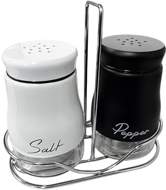 Lot de 2 Salières et Poivrières Avec Étagère de Rangement - Fond en Verre - Pour Cuisine et Barbecue