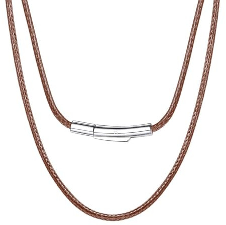 HSWYFCJY Lederkette Herren 2mm Kunstleder Halskette Braun Verfügbar Damen Leder kette mit Verschluss Kautschuk Kette 51cm für DIY Anhänger Schmuck